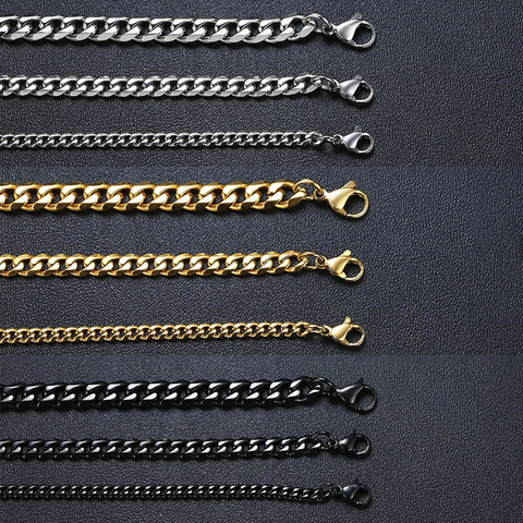 Vnox-Cadena de eslabones cubanos de acero inoxidable para hombre, collar sencillo, de 3-11mm, color dorado, negro, Miami ► Foto 1/6