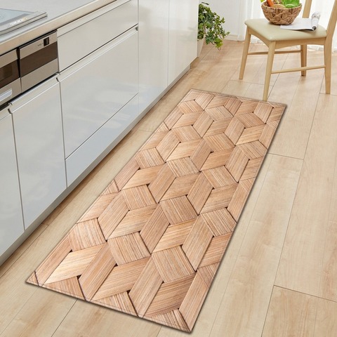 Alfombrilla de puerta de cocina de banda cuadrada, alfombras absorbentes con patrón de simulación de madera, personalizadas, para el hogar y la sala de estar ► Foto 1/6