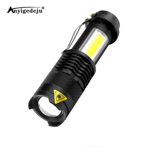 Mini lámpara Flash de trabajo portátil, linterna de linterna LED con ZOOM Q5 + COB de 380LM, iluminación de por vida, batería AA 14500 ► Foto 1/6