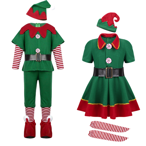 Navidad de Santa Claus traje elfo verde Cosplay carnaval familiar Año Nuevo Fiesta de vestido elegante conjunto de ropa para hombres mujeres niñas ► Foto 1/6