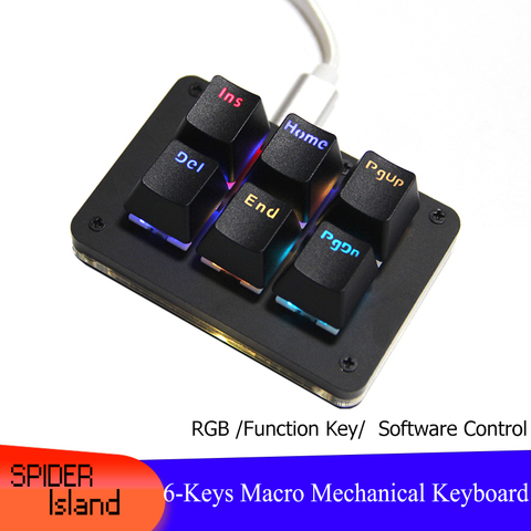 SpiderIsland-Teclado mecánico con función Macro, retroiluminación RGB, 6 teclas, autoajuste, personalizado, con software de programación ► Foto 1/6