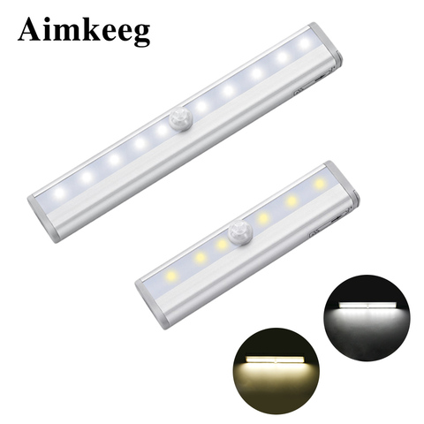Aimkeeg 6/10 LEDs debajo de la luz del Gabinete lámpara con sensor de movimiento Led luces con pilas Potable inalámbrico de noche de la lámpara ► Foto 1/6