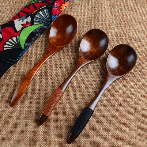 Cucharas de madera cuchara grande de mango largo cuchara para niños cuchara para postre de madera, sopa y arroz utensilio de cocina de bambú herramienta de Mesa 17cm ► Foto 1/6