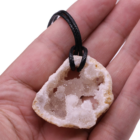 Collar con colgante de piedra de ágata Natural para hombre y mujer, abalorios irregulares de cuarzo con corte de cristal, cadena de hilo encerado, regalo ► Foto 1/6
