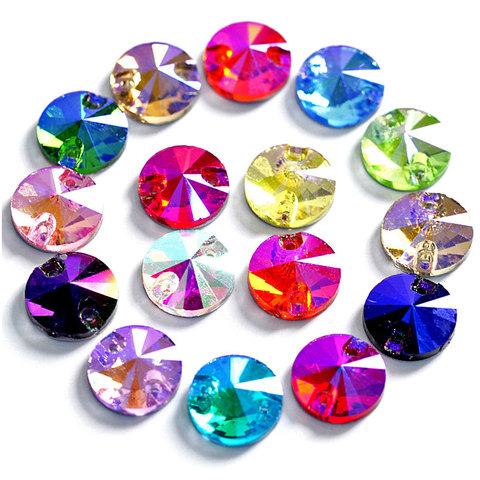 Rivoli-el mejor cristal redondo para coser diamantes de imitación, diamantes de imitación, muchos colores, parte trasera plana, costura, vestido de boda, B3516 ► Foto 1/6