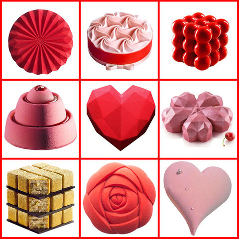 SILIKOLOVE-Molde de corazón para tarta de rosas 3D, moldes de silicona para hornear postres, Mousse, utensilios de cocina para horno, herramientas de arte, molde de bandeja para pastel ► Foto 1/6