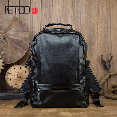 AETOO-mochila de piel de vaca hecha a mano para hombre, morral de tendencia con personalidad, de cuero ► Foto 1/6