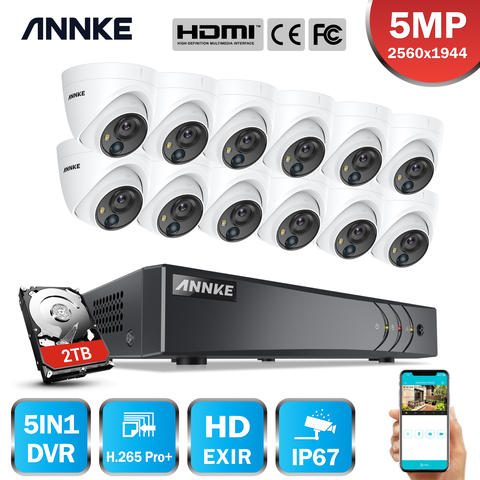 ANNKE-sistema de cámaras de seguridad H.265 + DVR, 16 canales, 5MP, Lite, 12 Uds., cámaras para exteriores PIR 5MP, Kit de seguridad resistente al agua IP67 ► Foto 1/6