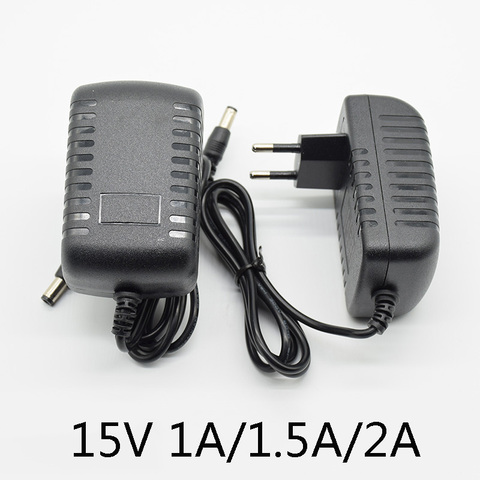 Adaptador de CA/CC de 15 V, Adaptador convertidor de corriente de 15 V, 1A, 1.5A, 2A, CA de 100-240V, fuente de alimentación de cargador de voltios, enchufe europeo de 5,5x2,5mm/2,1mm ► Foto 1/6