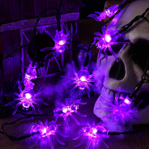 Luz Led de estilo araña para Halloween, cadena de araña alimentada por batería de 10/20/40Led para decoraciones de patio de fiesta de Halloween ► Foto 1/6