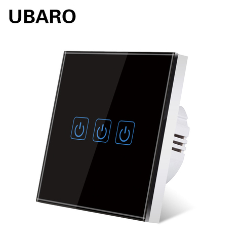 UBARO-Panel de cristal templado para pared, Interruptor táctil para luz de encendido/apagado, interruptores sensoriales de potencia para el hogar, 3 entradas, 220V, EU/UK ► Foto 1/6