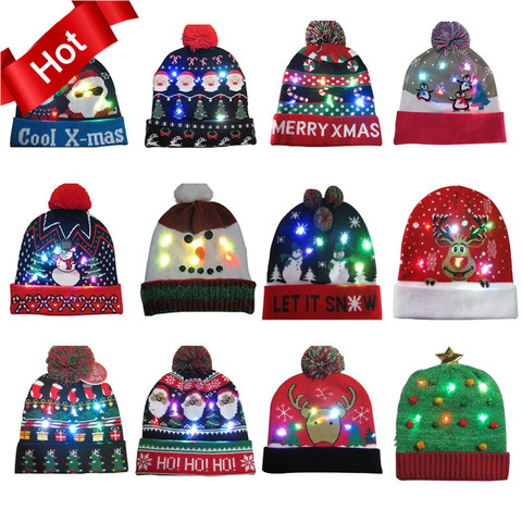 Gorros de Navidad con luz LED para hombre y mujer, gorro de punto con luz LED para chico y adulto, para fiesta de Navidad, 2022, 42 diseños ► Foto 1/6