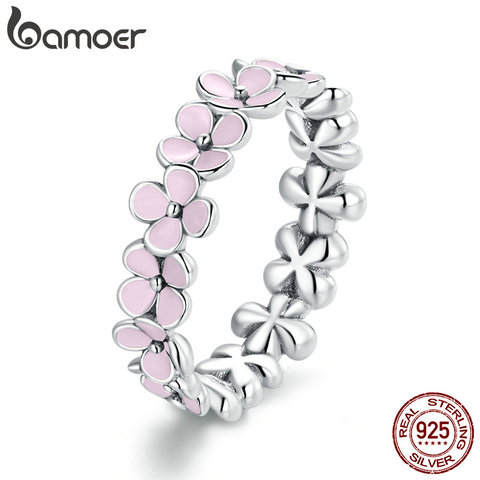 Bamoer-anillo de compromiso de Plata de Ley 925 con circonita cúbica, anillo llamativo para boda, color rosa, SCR681 ► Foto 1/6