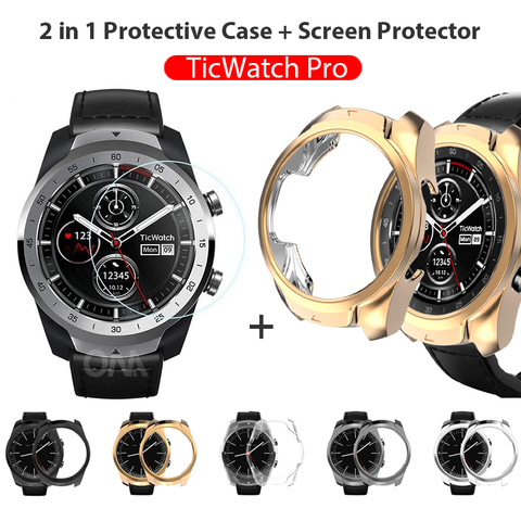 Funda protectora 2 en 1 + Protector de pantalla para Ticwatch Pro, funda de silicona para reloj inteligente, funda con vidrio templado para Ticwatch Pro ► Foto 1/6