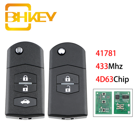 BHKEY-mando a distancia para coche Mazda, con Chip 4D63, 433Mhz, 3 BK, serie 2006-2009, BT50 2006 Visteon 41781, con tapa inteligente, 2/3 botones ► Foto 1/5