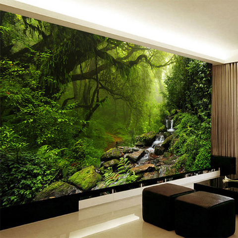 Personalizado de cualquier tamaño Mural papel 3D verde bosque virgen Pared de paisaje natural pintura decoración para sala de estar auto-adhesivo pegatinas ► Foto 1/6