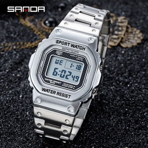 SANDA-reloj deportivo de lujo para hombre, cronógrafo Digital LED, resistente al agua, de acero completo, Masculino ► Foto 1/6