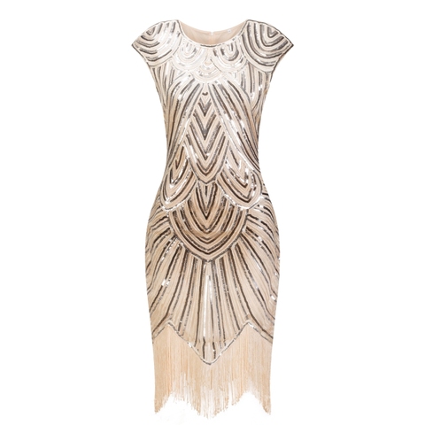 Vintage 1920s Flapper gran Gatsby vestido cuello redondo manga casquillo lentejuelas flecos fiesta vestido Midi Vestidos Verano 2022 vestido de Verano ► Foto 1/6