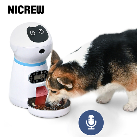 NICREW-comedero automático para gatos, 3L, dispensador de alimentos para mascotas, mediano y grande, grabador de voz de 4 comidas y temporizador ► Foto 1/6