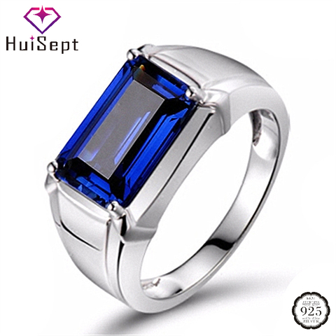 HuiSept-Anillo de Plata de Ley 925 con gemas de zafiro, joyería con forma rectangular, anillos abiertos para dedos, para hombres y mujeres ► Foto 1/6