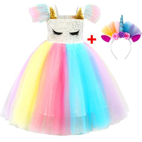 Bebé niñas unicornio Arco Iris Navidad Brithday lentejuelas tutú vestidos ropa niños princesa fiesta Little Pony ropa ► Foto 1/6