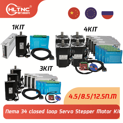 Kit de 1, 3, 4, 12,5 N, 8,5 N, 4,5 N, cnc nema 34, Servomotor de pasos de bucle cerrado con controlador y fuente de alimentación + cable de placa de interfaz MACH3 ► Foto 1/6