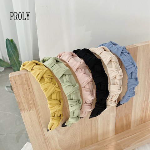 PROLY-Diadema de ala ancha para mujer, bandana de Color sólido plisado, accesorios para el pelo turbante ► Foto 1/6