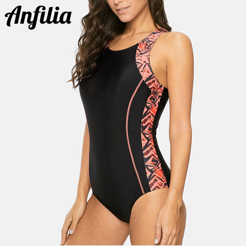 Anfilia-bañador deportivo de una pieza para mujer, traje de baño deportivo con Espalda descubierta, ropa de playa, Monokini, Bikini ► Foto 1/6