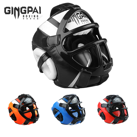 Casco de boxeo de cuero sintético, protector protectoras para la cabeza para adultos y niños, cabeza de competición profesional, MMA, Muay, thai, kickboxing ► Foto 1/6