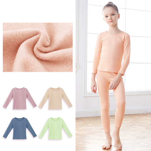 Ropa interior térmica para niñas, conjunto de chándal de terciopelo grueso, ropa interior de baile para niños, con autocalentamiento, para invierno ► Foto 1/6