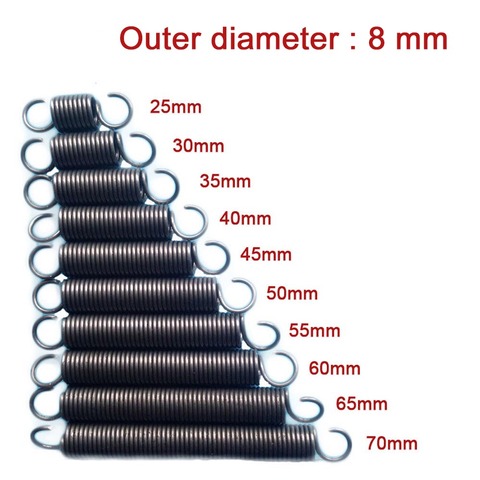 1 Uds extensión Tensión de muelles de acero gancho expansión de diámetro de alambre de 1,0mm de diámetro exterior 8mm de longitud 30mm-300mm, varios tamaños ► Foto 1/2