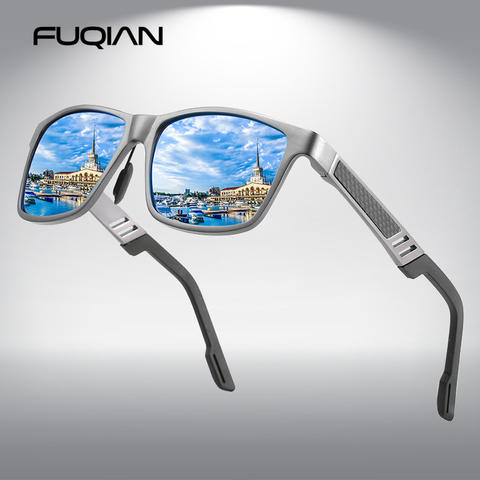 FUQIAN-Gafas De Sol cuadradas clásicas para hombre, lentes De Gafas De Sol polarizadas De aluminio y magnesio De lujo, azules, para conducir ► Foto 1/6