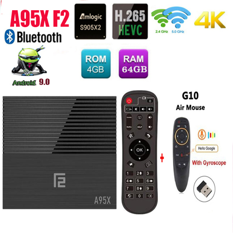 A95X F2 4K Dispositivo de TV inteligente Android 9,0 caja de TV 4GB 64GB Amlogic S905X2 2,4G/5G Wifi BT4.2 voz opcional Control remoto Google TV ► Foto 1/5