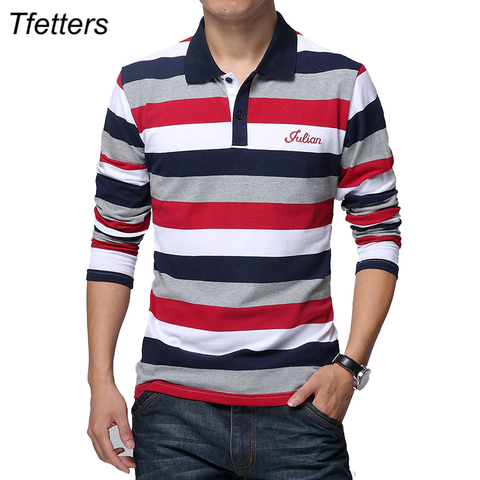 Camiseta TFETTERS de otoño para hombre, camiseta de manga larga con estampado de letras y estampado de rayas, Camiseta con cuello vuelto, talla grande M - 5XL ► Foto 1/6