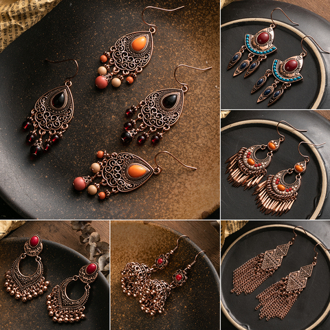 Boho pendientes dorados para mujer Vintage borla étnica colgante pendientes gota 2022 joyería de declaración de Los Brincos indios ► Foto 1/6