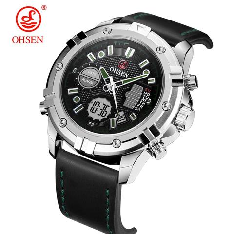 Reloj de negocios impermeable de cuarzo Digital de lujo para hombres, reloj de pulsera militar multifunción para hombre, reloj de pulsera de cuero ► Foto 1/6