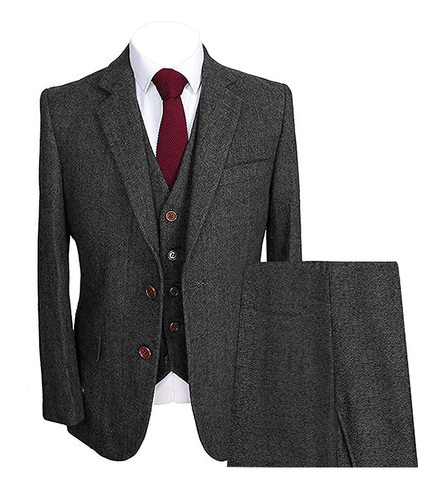 Trajes de espiga para hombre, chaqueta de esmoquin, pantalones y chaleco de lana para boda, 3 piezas, esmoquin Formal de negocios ► Foto 1/6