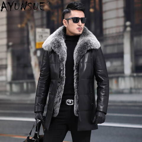 Ayunsuit-Chaqueta de piel de oveja auténtica para hombre, Ropa de invierno, chaquetas de plumón, cuello de piel de zorro Real, LXR805, 90% ► Foto 1/6