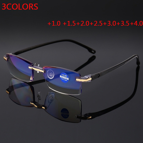 + 1 + 1,5 + 2 + 2,5 + 3 + 3,5 + 4,0 gafas de lectura para mujer, anteojos de lectura con recubrimiento de alto grado sin marco, gafas graduadas con luz azul ► Foto 1/6