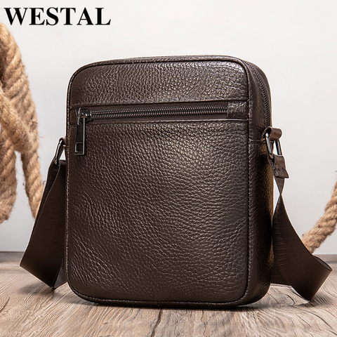 WESTAL-Bolso de hombro informal de cuero genuino para hombre, bandolera pequeña, bandolera para teléfono, 7362 ► Foto 1/6