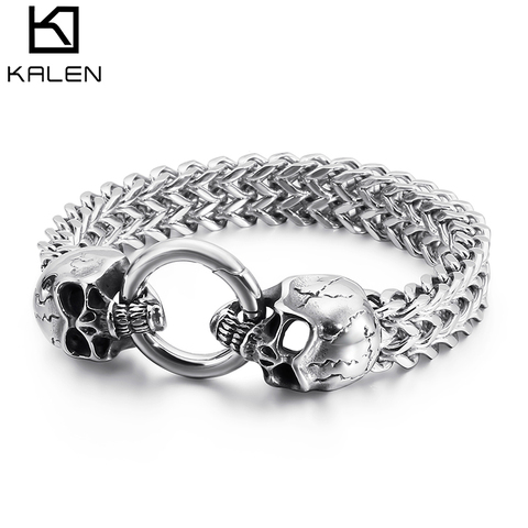 KALEN Punk de acero inoxidable brazalete de calavera encantador hombres, cadena de malla, brazalete de hombre, accesorios de joyería ► Foto 1/6