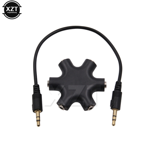 PZ gran oferta negro 1 Uds 3,5mm Jack 6 Multi puerto Aux auriculares divisor Audio Cable adaptador Convertidor para Audio ► Foto 1/6