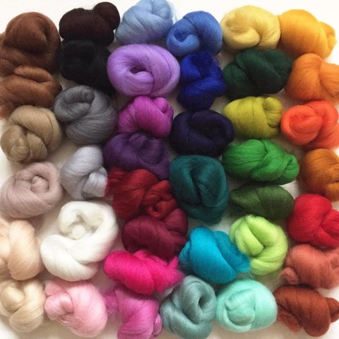 Tops de lana merina de 108g, mezcla de 36 colores, fibra de lana giratoria suave para fieltro de aguja y fieltro para bricolaje, muñeca, costura ► Foto 1/6
