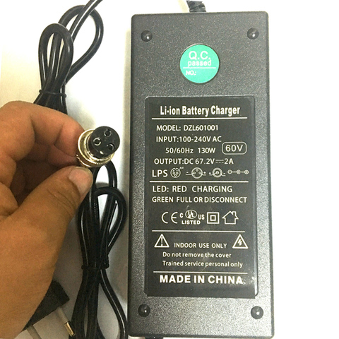 Cargador de batería de iones de litio para carretilla eléctrica, monociclo de autobalance de 67,2 V y 2A, 60v con XLR de 3 pines de 12mm ► Foto 1/6