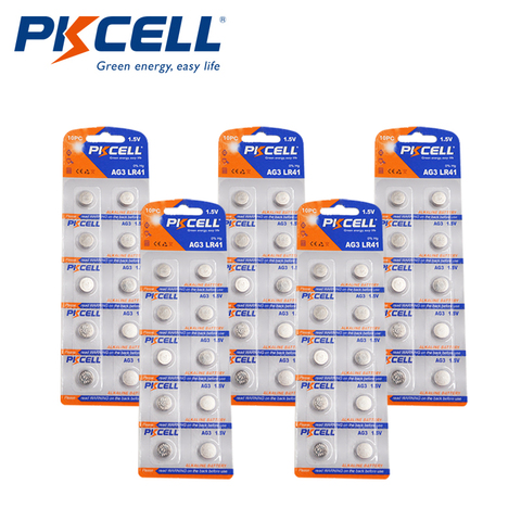 50 uds/5 de la tarjeta PKCELL 1,5 V LR41 AG3 pilas para reloj SR41W 392 192 192A LR736 pila de botón para termómetro baterías ► Foto 1/5