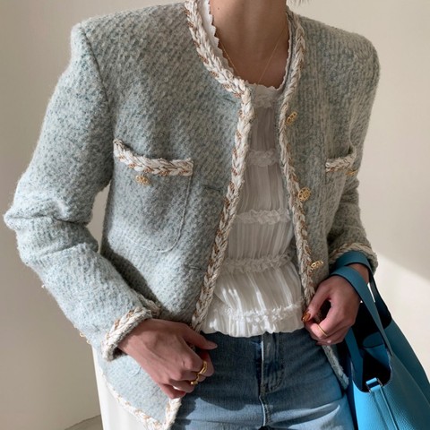 Abrigo de Tweed de manga larga para mujer, chaqueta de estilo coreano minimalista, elegante, otoño e invierno, 2022 ► Foto 1/5