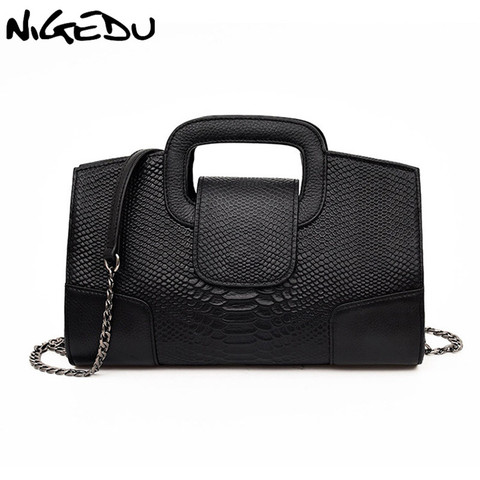 NIGEDU-Bolso de cocodrilo de mujer, bolso de hombro de cuero de PU de fiesta de lujo, bandolera con cadena ► Foto 1/6