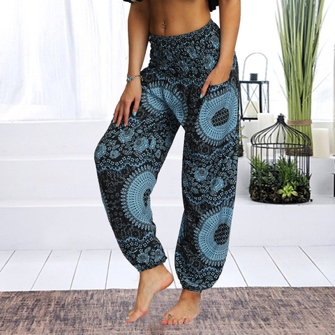 Pantalones de Yoga holgados para mujer, pantalón de pierna ancha, estampado Floral, largos, elásticos, Palazzo, pantalones de chándal, sharlan ► Foto 1/6