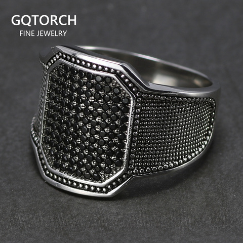 Anillo de plata de primera ley con circón negro para hombre, sortija, plata esterlina 925, Circonia cúbica, zirconia, circonita, zirconita, diseño curvo, estilo Retro, turco, cómodo ► Foto 1/6