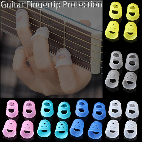 Protectores antideslizantes para los dedos de la guitarra de silicona de colores de 4 Uds., protectores para los dedos para el ukelele, antidolor, guitarras, accesorios de prensa ► Foto 1/6